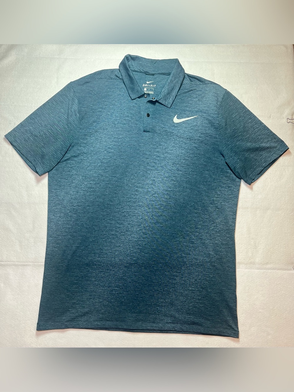 Nike Tiger Woods TW Golf Polo Shirt Mens  Blue Gray Dri-Fit Micro Stripe , Large